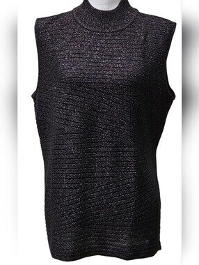DANA BUCHMAN SLEEVELESS MOCK NECK SZ XL BLACK  SILVER